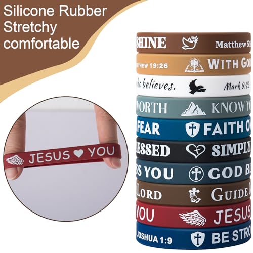 Bible Verse Bracelets – 80 Pcs Bulk Jesus Silicone Wristbands - color: Dark Color