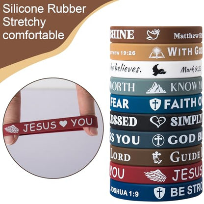 Bible Verse Bracelets – 80 Pcs Bulk Jesus Silicone Wristbands - color: Dark Color