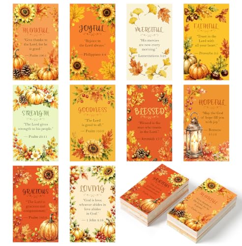100Pcs Thanksgiving Bible Verse Cards, Assorted Fall Scripture Prayer Cards - style: Fall