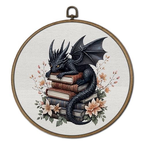 GTYNU Vintage Floral Dragon Book Round Wall Art Decor, Bookish Canvas Prints Framed, Book Lover Circle Wall Hanging Decorations for Home Reading Nook Corner Room, 10x10 Inch - color: Decor 11