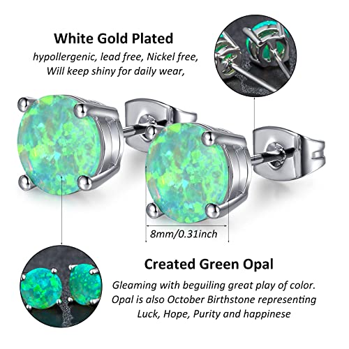CERSLIMO Multi Colors fire Opal Stud Earrings Birthstone Earrings For Women 8mm - color: 05 Green