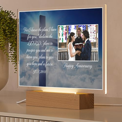 Personalized Christian Acrylic Plaque with Bible Verse Jeremiah 29:11 | Custom Photo & Text | Religious Gift, Spiritual Home Décor, Wedding & Anniversary Keepsake, Inspirational Scripture - color: Jeremiah 29:11