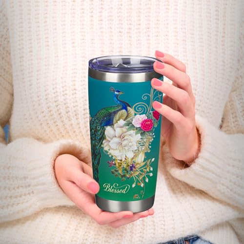 Christian Art Gifts Stainless Steel Vacuum Insulated Tumbler 18 oz - color: Teal/Peacock