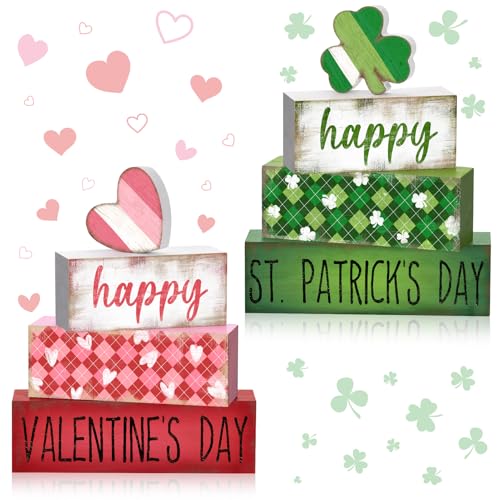 Britimes Tray Block Signs Set, 8Pack, Wooden, Home Kitchen, Day St - style: Valentine's Day and St. Patrick's Day
