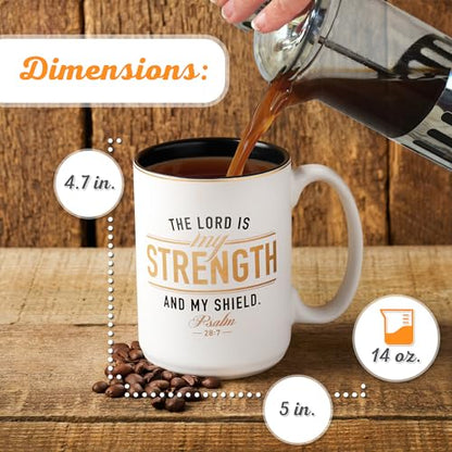 Christian Art Gifts Large Ceramic Scripture Coffee Mug for Men, 14 oz. - color: White/Strength & Shield