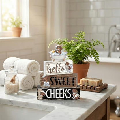 Britimes Tiered Tray Decor Set, 4 Pack, Wooden Table Sign, Dachshund Wiener - style: Dachshund