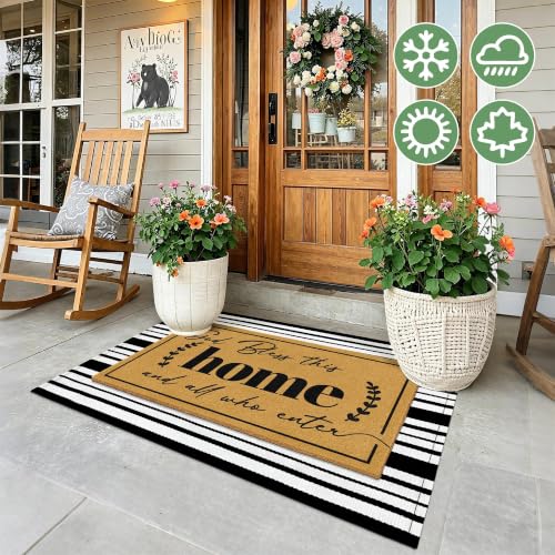2 Pcs Christian Door Mat Welcome Mats for Front Door Striped Layering Rugs - color: 2 Pcs Coir Home