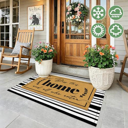 2 Pcs Christian Door Mat Welcome Mats for Front Door Striped Layering Rugs - color: 2 Pcs Coir Home