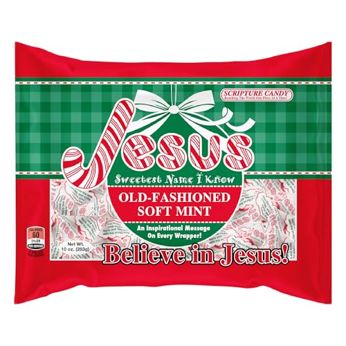 Scripture Candy, Jesus Sweetest Name I Know Christmas Bag with Soft Peppermint Candy, 10 Ounces