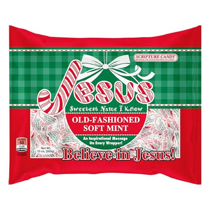 Scripture Candy, Jesus Sweetest Name I Know Christmas Bag with Soft Peppermint Candy, 10 Ounces