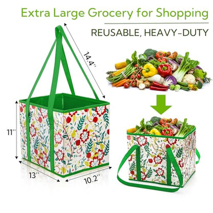 4 Pack Reusable Grocery Bags, Large Heavy-Duty Shopping Tote