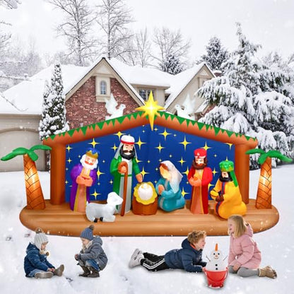 Kalolary 12FT Long Christmas Inflatable Nativity Scene