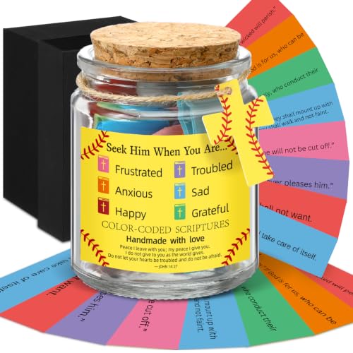 Lunmon Softball Christian Affirmation Jar with Color-coded Bible Verses - style: Softball