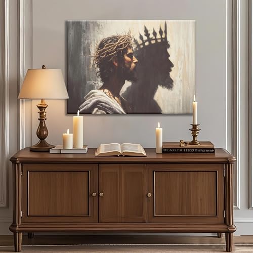 Framed Jesus is the King Christian Wall Art, Jesus and Crown Canvas Wall Decor Christ Biblical Pictures Painting Prints Religious Room Decor for Church Prayer Room Schools Hospitals 12" x 16" - color: Jesus 7, size: 16"L x 12"W