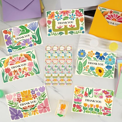 Thank You Cards Bulk with Envelopes Stickers Appreciation Cards Notes - color: flower thank you card, size: 24pcs