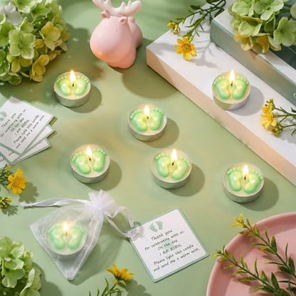 Treela 20 Sets Baby Shower Favor Green Tea Light Candles Organza Bag Cards - color: Green