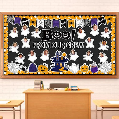 Halloween Ghost Bulletin Board Set Classroom Decorations Pumpkin Castle Paper Cutouts BOO Ghost Pattern Spider Web DIY Photos Bulletin Board Halloween Party Back to School Nursery Classroom Wall Decor - style: Ghost