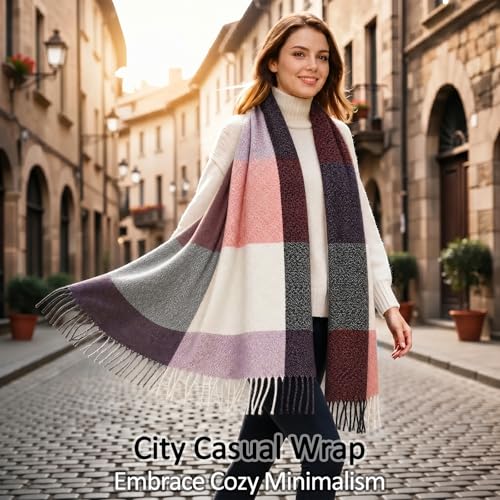 Loritta Winter Scarf for Women, Long Plaid Shawl Wraps Scarves Gifts - color: G-purple Pink Lattice