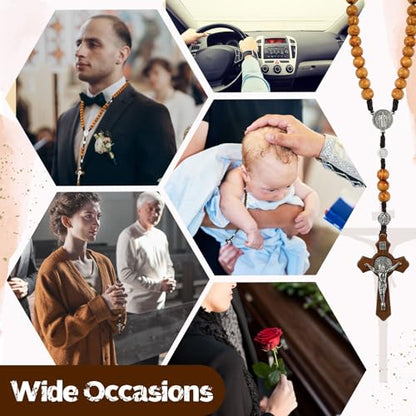 Equsion 24 Set Wooden Rosary Necklace Catholic Jesus Cross - color: Coffee