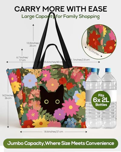Miss Adola Extra Large Canvas Grocery Tote Bag - color: Cat Floral