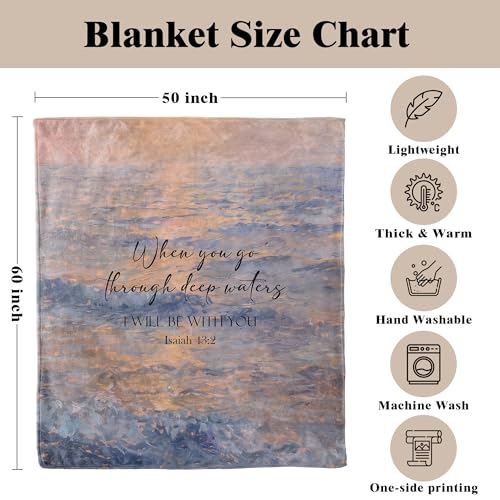 When You Go Through Deep Waters I Will Be with You Christian Throw Blanket, Religious Gifts for Women, Bible Verse Ocean Blanket for Bedroom Living Room Couch Sofa, 50x60 Inches - color: Blue