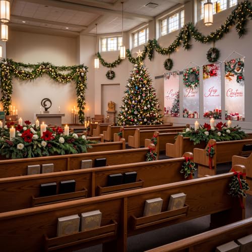 Tegeme 6 Pcs Church Banners Scripture Sanctuary Wall,Christmas and Hole - style: Christmas and Hole