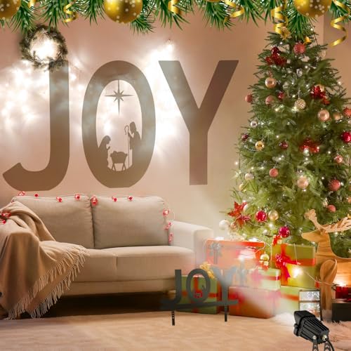 Honoson Christmas Decorations Outdoor Nativity Scene Joy Metal Silhouette Yard Sign with Stakes LED Landscape Light Religious jesus Lawn Decor Joy Metal Art Signs for Yard Lawn Garden Xmas Party Decor