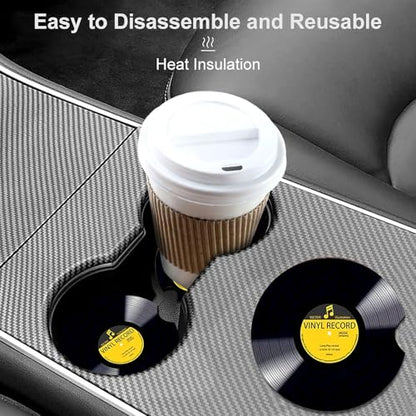 2 Pack Retro Vinyl Record Car Cup Holder Coasters Universal Neoprene Mat - color: CD