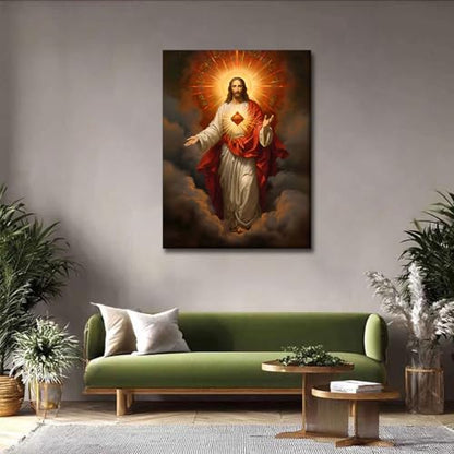 RJETZMU Sacred Heart of Jesus Canvas Wall Art, Gallery Wrapped Print, 24x36 - color: Jesus Red Heart, size: 36"L x 24"W