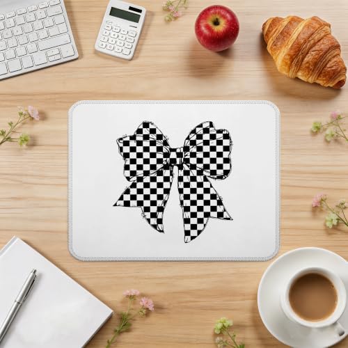 Black White Checkerboard Bow Mouse Pad Cute Desk Pad 9.5x7.9 Inch - color: Checkerboard Bow