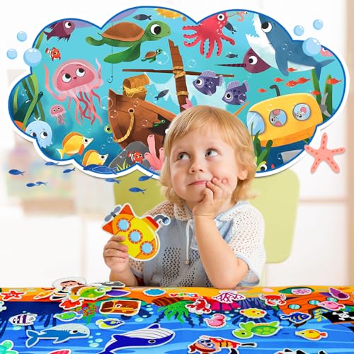 Taika 70Pcs Ocean Creatures Felt Story Board Set, 43x28inches Flannel Board - color: Ocean Creatures