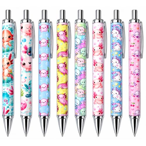 Axolotl Wrap Pens 8PC – Cute Pens for Men Women Perfect Gifts Party Treats Christmas Holiday Birthday Basket Fillers Fun Office Essentials Diary Bag Bulk Stationery Set For Friends Coworkers Teachers - style: Axolotl