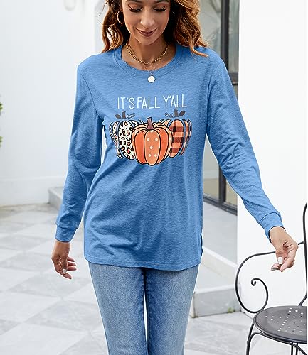 Womens Pumpkin Graphic Sweatshirts Crewneck Casual Fall Long Sleeve Tops - color: Blue, size: Medium