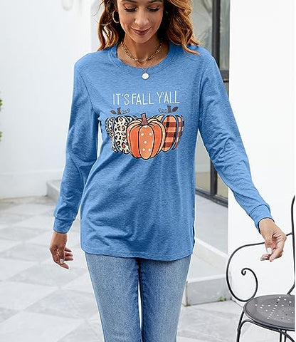 Womens Pumpkin Graphic Sweatshirts Crewneck Casual Fall Long Sleeve Tops - color: Blue, size: X-Large