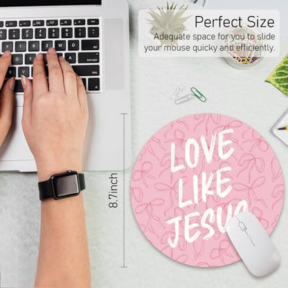 Pink Bow Christian Round Mouse Pad, Jesus Christian Scripture Quote - color: Jesus