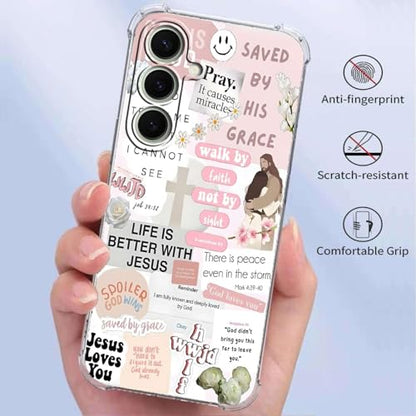 Jesus Christian Case for Samsung Galaxy S26 Plus,Aesthetic Bible Verse Quotes Collage,Trendy Cool Soft TPU Bumper Cover for Samsung Galaxy S26 Plus - color: Religion