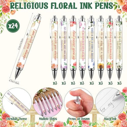48 Pcs Christian Gifts for Women 24 oz Bible Scripture Cups with Lids Straw Religious Floral Bible Verse Ink Pens Church Religious Gift Set