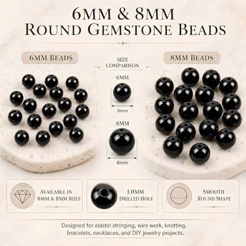 Cherry Tree Collection 100PCS 6mm Black Agate Round Bead Craft Kit - color: black agate, size: 6mm