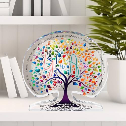 Christian Gifts for Women Birthday Unique, Tree of Life Inspirational Religious Gifts for Mom Friends Coworker, Encouragement Gift for Her Sister Bestie, Spiritual Home Decorative Acrylic Signs Plaque - style: Tree of Life-You are