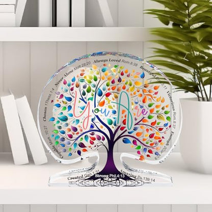 Christian Gifts for Women Birthday Unique, Tree of Life Inspirational Religious Gifts for Mom Friends Coworker, Encouragement Gift for Her Sister Bestie, Spiritual Home Decorative Acrylic Signs Plaque - style: Tree of Life-You are