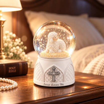 Jesus Loves Me Snow Globe, Jesus White Lamb Baptism Music Box, Religious Gift for Pastors Girls Wife Girlfriends Friends Easter Birthday Present