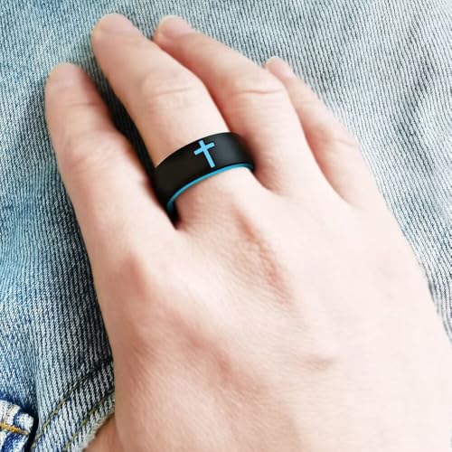 XAHH 2PCS Silicone Ring Set for Men Women,Classical Simple Christian Cross Religious Couple Rubber Wedding Bands - style: Grey Black