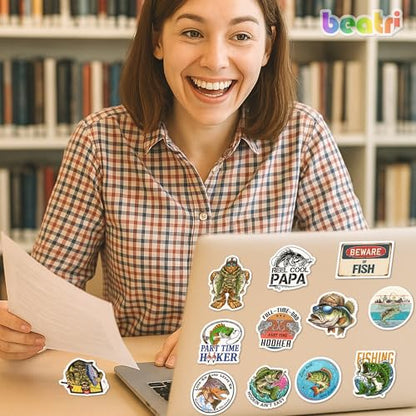 BEATRI Fishing Stickers 50Pcs Vinyl Waterproof Fishing Decor - color: Fishing Stickers