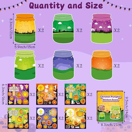 CY2SIDE Pumpkin Religious Jar Scene Sticker - 12 Set Halloween Christian Cross Sticker, Make a Pumpkin Jar Scene for Sunday School Rewards Activities - style: Pumpkin jar