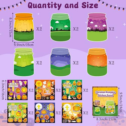 CY2SIDE Pumpkin Religious Jar Scene Sticker - 12 Set Halloween Christian Cross Sticker, Make a Pumpkin Jar Scene for Sunday School Rewards Activities - style: Pumpkin jar