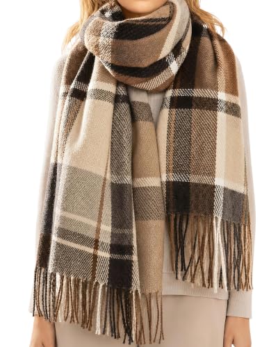 Loritta Winter Scarf for Women, Long Plaid Shawl Wraps Scarves Gifts - color: R-khaki Beige Lattice