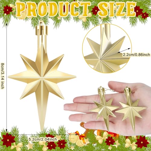 Syhood 12 Pack Champagne Bethlehem Star Ornaments Christmas Tree - color: Champagne