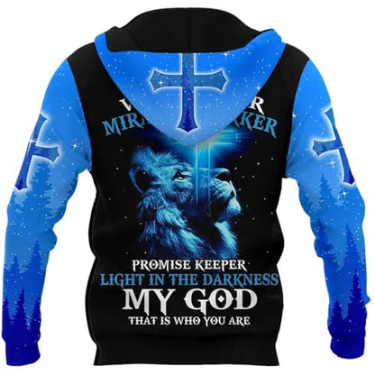 3D Christian Jesus Hoodies for Men Women Unisex Praying Hands Sweatshirt Pullover king Printed sweater - color: Lionblue, size: Small