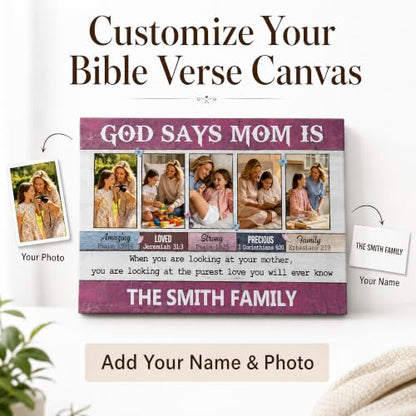 Personalized God Says Mom Is Photo Canvas With Name Christian Gift - color: Design03