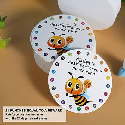 Punch Cards 100 Pack 3.9" Round Reward Punch Cards for Classroom w/Puncher - size: 3.9 IN Bee